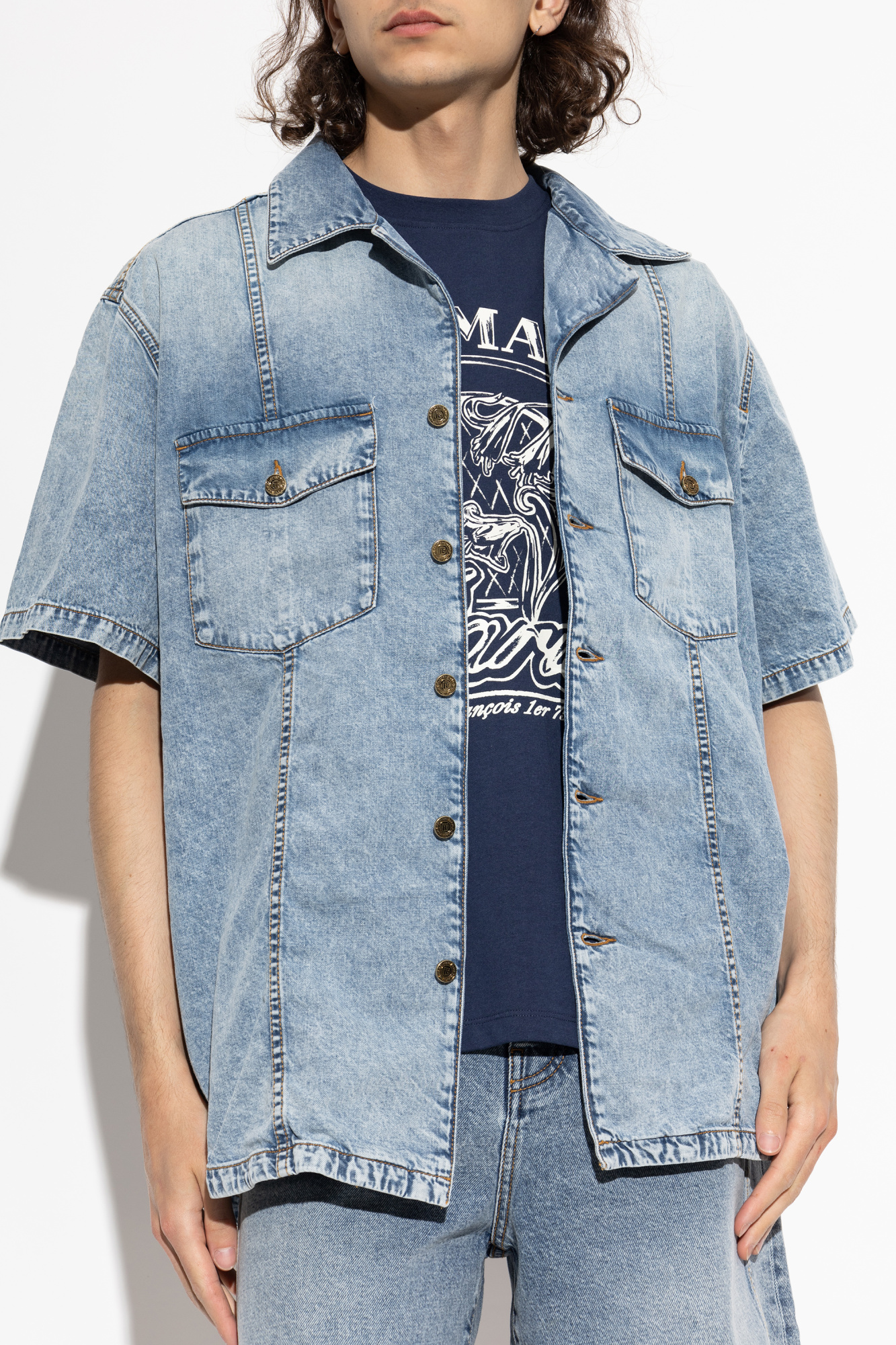 Balmain Denim short-sleeve shirt | Men's | Vitkac